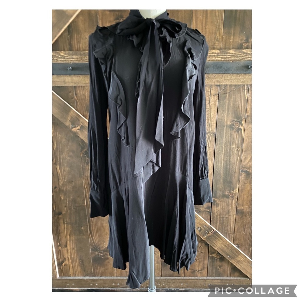 Babylon W Les Femme Italian Designer Runway Black Ruffled Dress Size IT 46 U XL